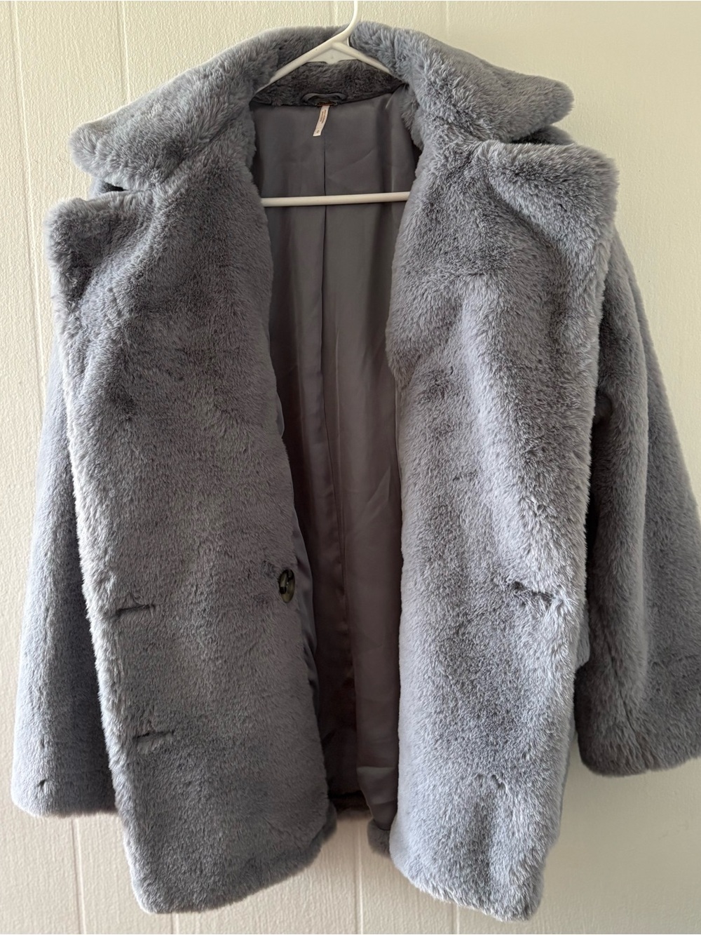 Free People Plush Faux Fur Teddy Jacket in Light Grey - Picture 2 of 6